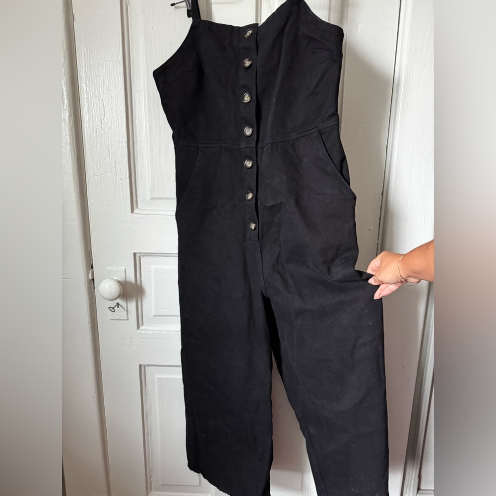Wishlist black denim cropped wide leg overalls / romper - new